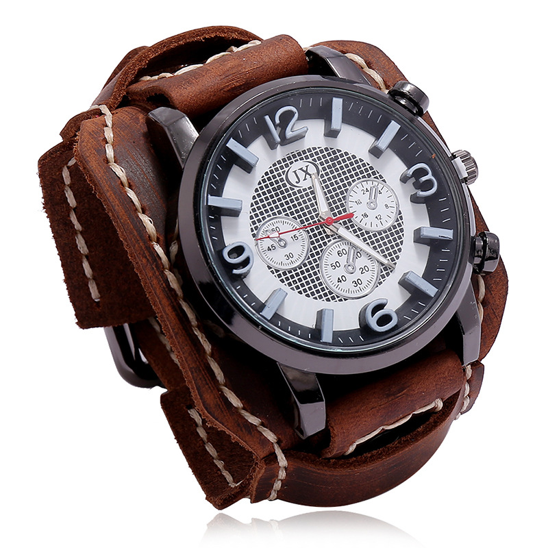 Leather Watch Band Men - Jam tangan pria Retro baru jam