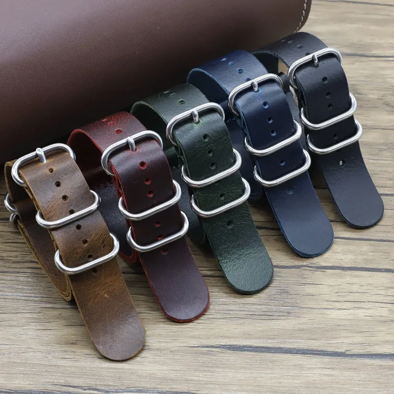 Nato Strap Nylon - Tali jam Kulit Asli Vintage 18mm