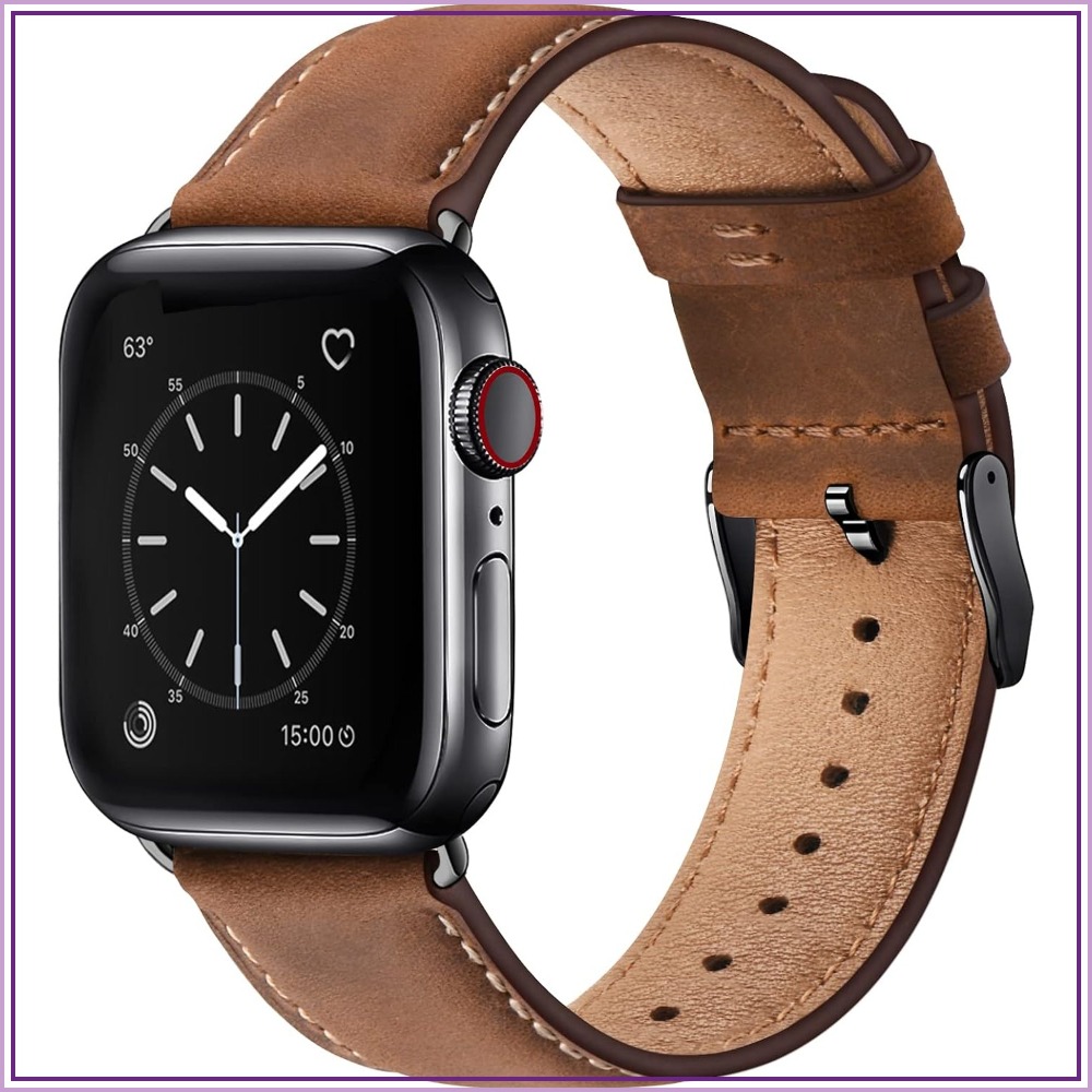 Leather Watch Band Men - Tali Kulit Asli Kompatibel dengan Apple