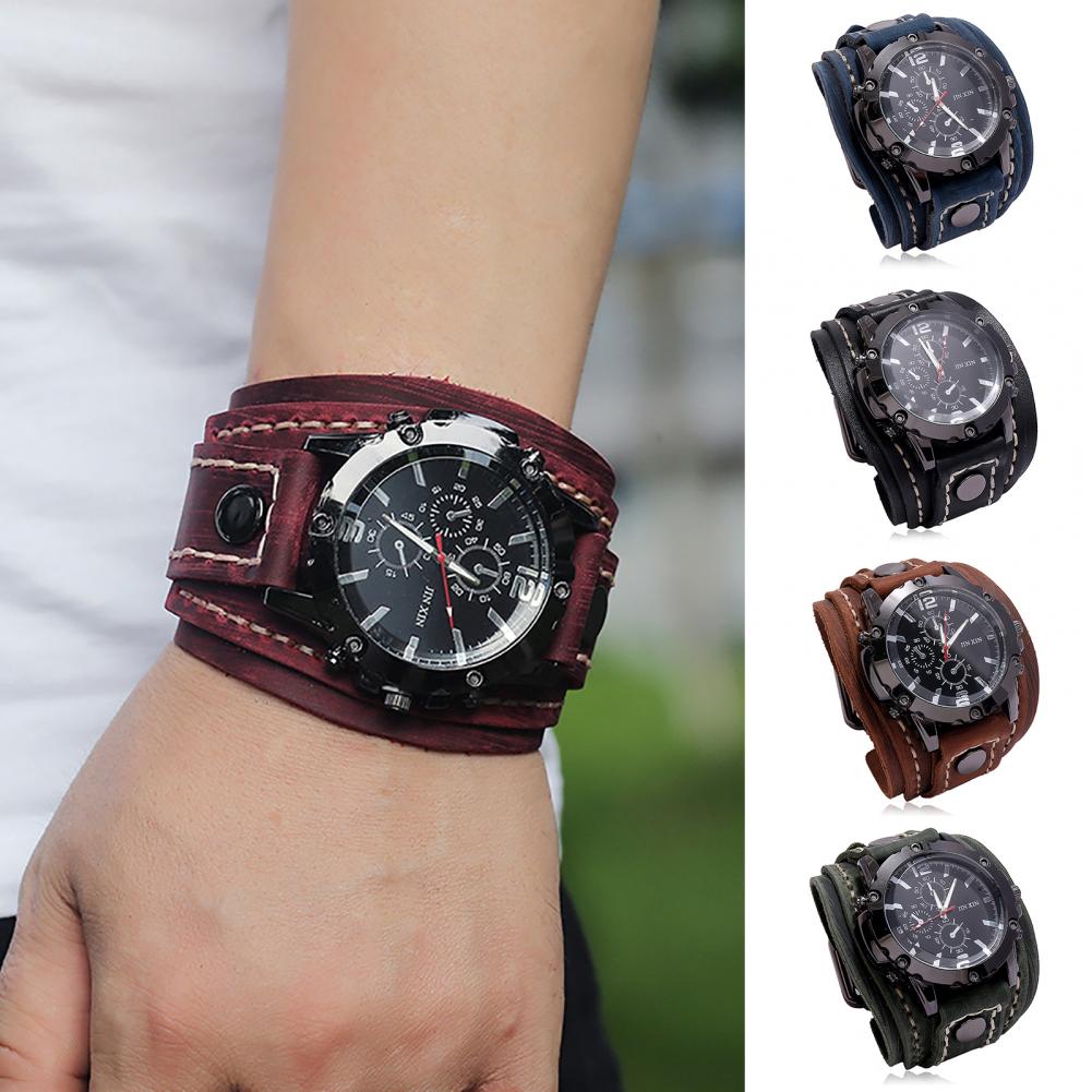 Leather Watch Band Men - Jam tangan kuarsa pria Retro jam