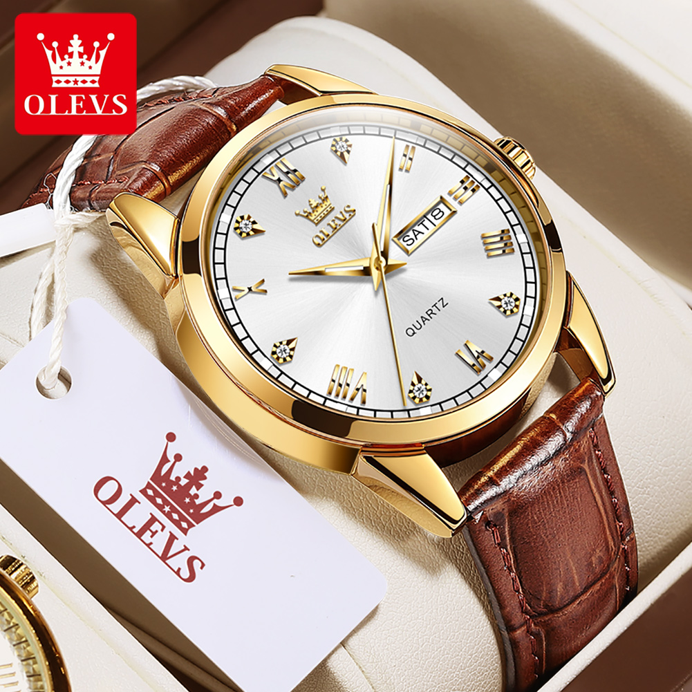 Leather Watch Band Men - OLEVS 6896 Jam Tangan Kuarsa Pria