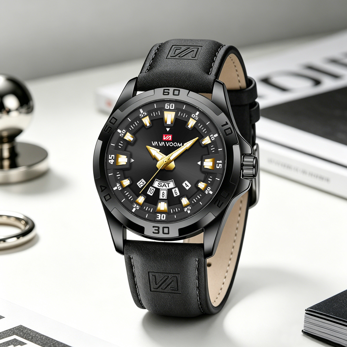 Leather Watch Band Men - Jam Tangan Pria Tali Kulit Hitam