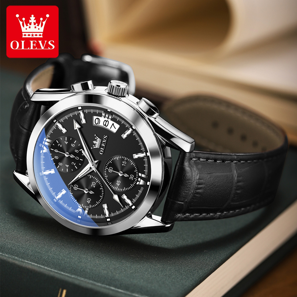 Leather Watch Band Men - OLEVS Jam Tangan Pria Bermerek Mewah