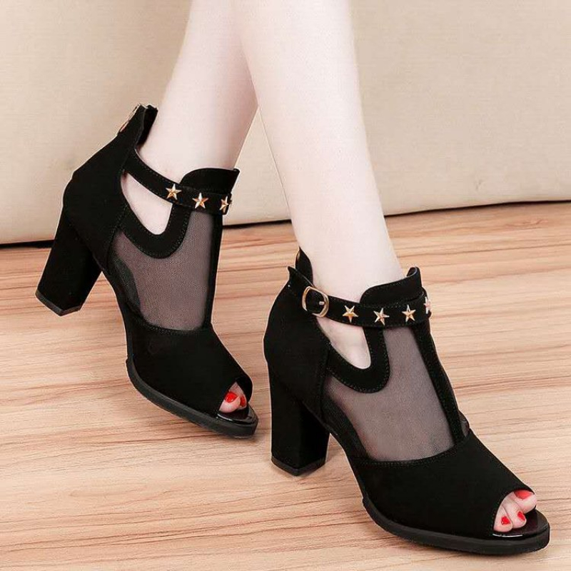 Sandal Wanita Hak Tinggi Model - Mesh Strap Metal ulasan dan harga