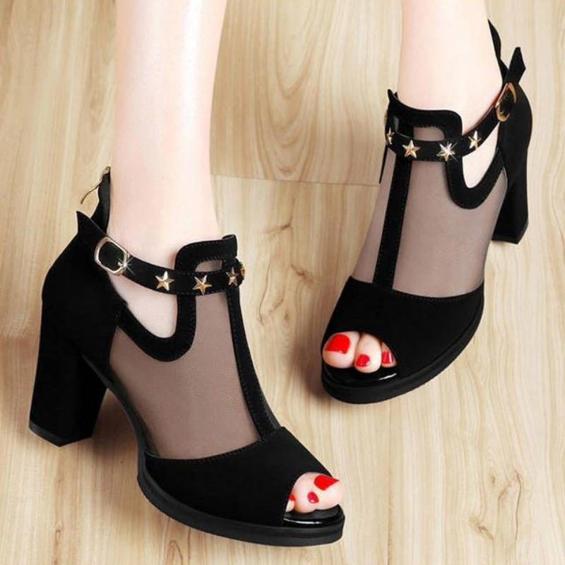 Sandal Wanita Hak Tinggi Model - Mesh Strap Metal ulasan dan harga