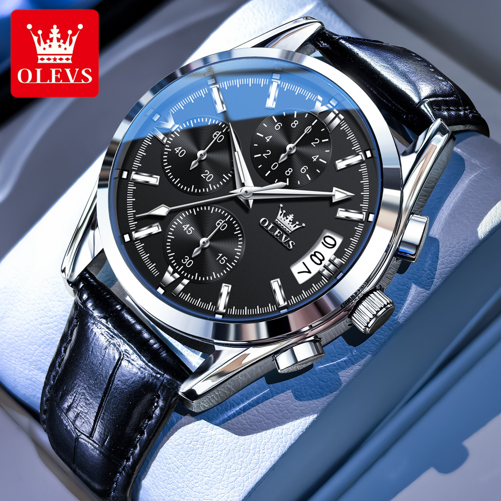 OLEVS Jam Tangan Pria Bermerek - Leather Watch Band Men ulasan dan harga